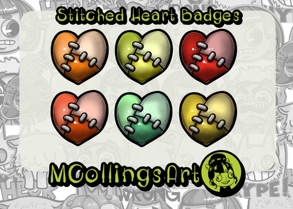 Heart Sub Badges - 6 x Shiny Twitch Sub Badges with Photoshop Files