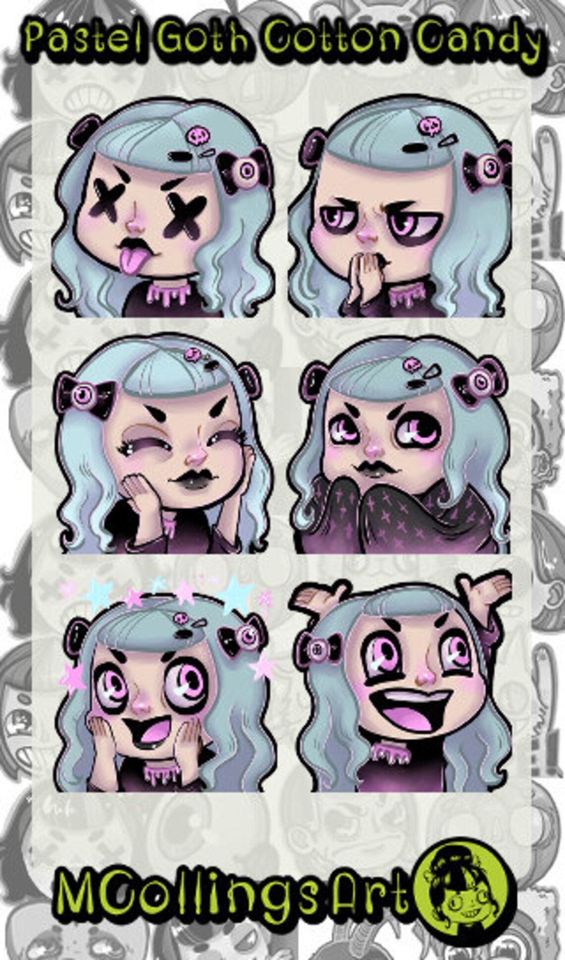 Pastel Goth Emote Set of 6 Cotton Candy Creepy Cute Twitch Etsy