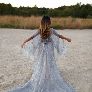 Silver Blue Venus Dress, boho dress, celestial dress, beaded dress, wedding dress, elopement dress, Photoshoot dress