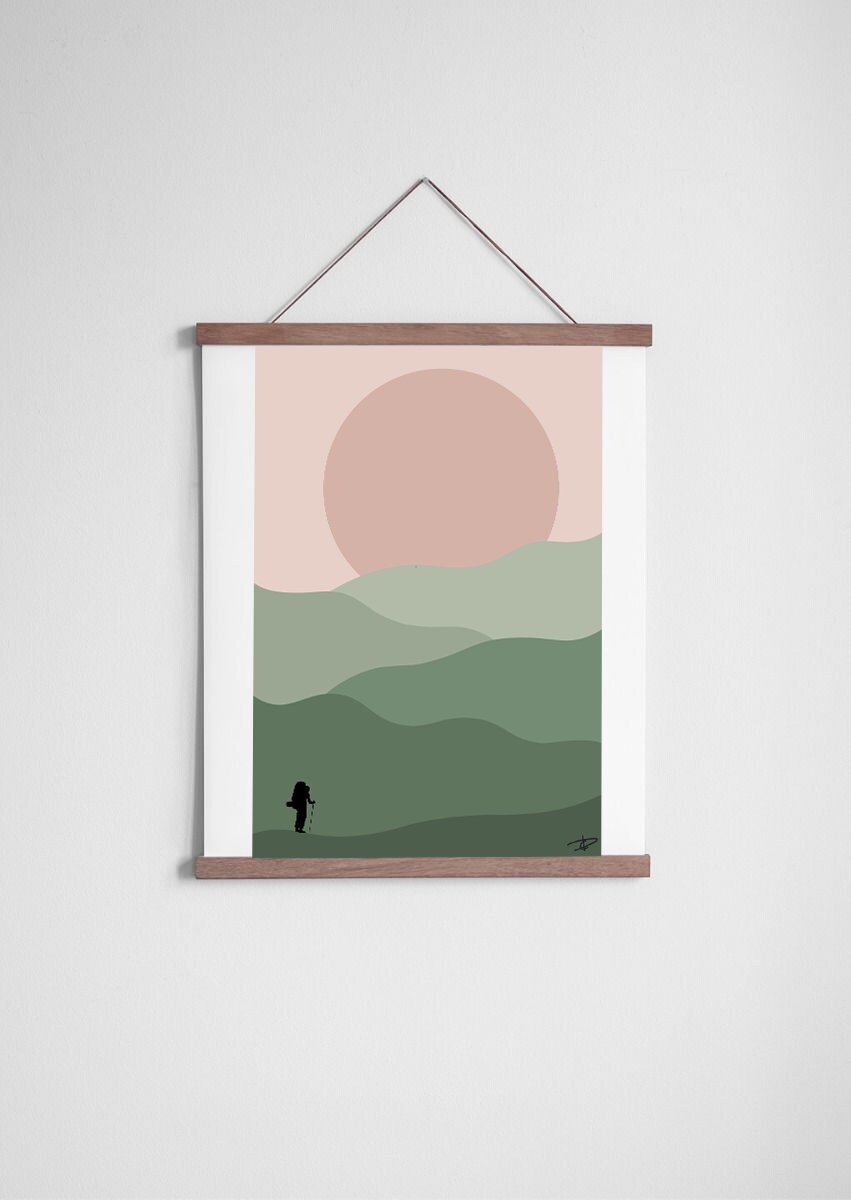 Affiche La Randonneuse Aux Couleurs Pastel - Vert et Rose