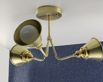 Industrial Brass Light Fixture - Ceiling Light - Decorative Lighting - Unfinished Brass - Semi Flush Light