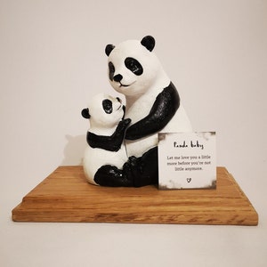 Mother and Baby Panda Ornament, Cute Ornament, Loving Ornament, Home Décor, Family Gift with/without oak plinth, Animal ornament