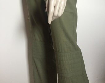 Pantalones MAX&CO de algodón verde oliva para mujer, corte recto, cintura alta, 2 bolsillos laterales delanteros, rodilleras, material extraligero, talla 38