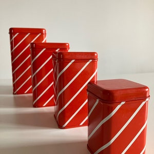 Vintage 70s Square Metal Tin Box Set / Set of 4 / Food Storage Containers / Red and White / Stripe Pattern / Saturnus / Made in Yugoslavia image 9