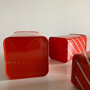 Vintage 70s Square Metal Tin Box Set / Set of 4 / Food Storage Containers / Red and White / Stripe Pattern / Saturnus / Made in Yugoslavia image 8
