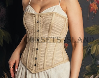 Corset en maille pour entraîneur de taille overbust robuste Corset beige désossé en acier