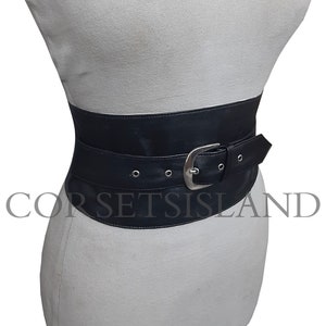 Women's Genuine Black Leather Obi Sash Tie Wrap Corset Harness Waist Cincher Wide Elegant Buckle Belt