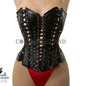 Heavy Duty Steel Boned Leather Corset Lace-Up Over Bust Corset Top Drawer Leather Black Corset