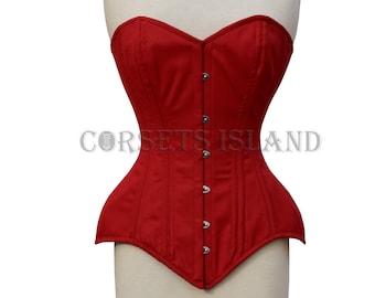 Corset overbust en coton à taille double désossé en acier rouge Corset d'entraînement à la taille Corset pour femme