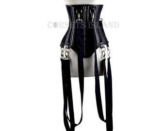 Double Steel Boned Underbust Waist Trainer Corset Shaper Leather & Cotton Corset