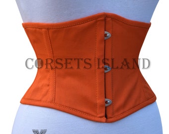 Women's Weight Loss Corset Heavy Duty Steel Boned Orange Cotton Waspie Underbust Tight Lacing Waspie Corset