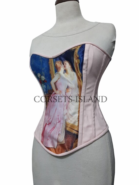 Anne Marie Pink Cotton Steel Boned Overbust Waist Trainer Shaper Lace up Corset Etsy
