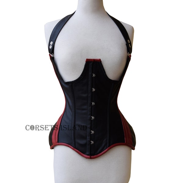 Underbust Strap Corset Waist Trainer Leather Underbust Corset Heavy Duty Goth Style Retro Leather Corset Steel Boned Corset