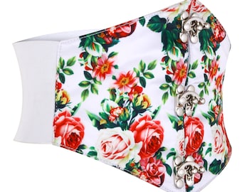 Women's Obi Sash Tie Floral Wide Stretchy Cinch Belt Waspie Corset Belts Waistband Elastic High Waist flower floral Claps Closure Belts