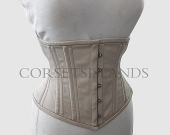 Heavy Duty Women's Corset , Double Steel Boned Corset , 100% Twill Cotton Corset , Waist Trainer Corset , Underbust Cream Corset