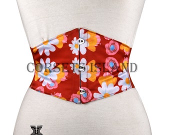 Women's Obi Sash Tie Wide Stretchy Cinch Belt , Waspie Corset Belts , Waistband Elastic High Waist Floral Red Corset Belt