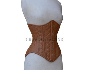 Corset en cuir marron Corset steampunk sous la poitrine pour femme Corset d'entraînement à la taille pour femmes avec baleines en acier