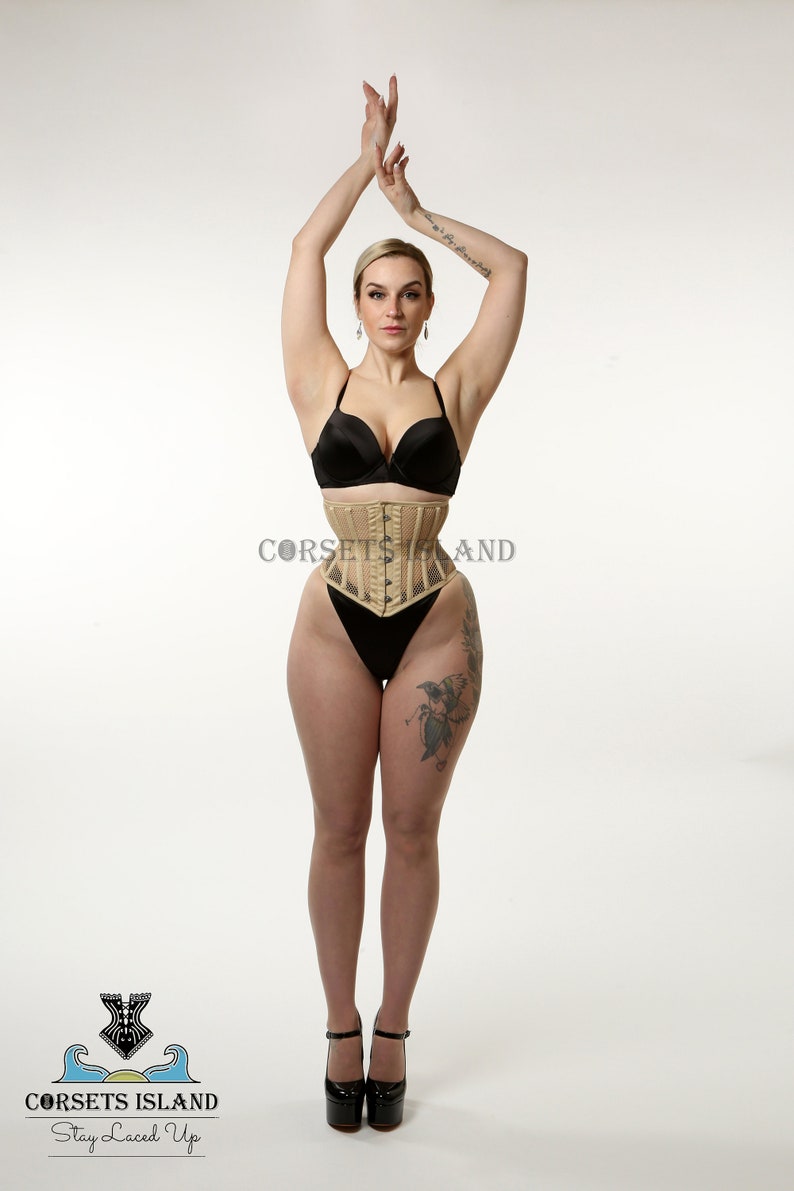 Skin Women's Waist Trainer Corset , Steel Boned Corset , Underbust Shaper Weight Loss Corset , Beige / Skin Mesh Corset image 3