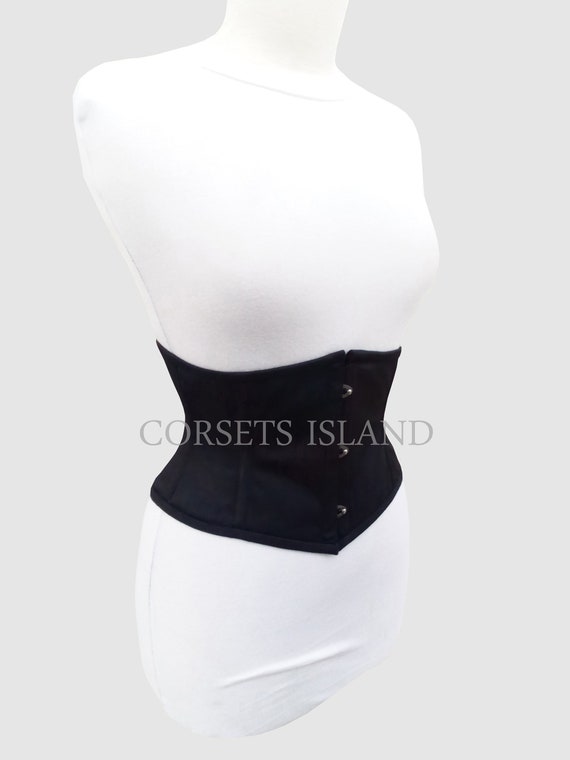 Women's Weight Loss Corset , Heavy Duty Steel Boned Cotton Waspie Underbust  Tight Lacing Black Corset Waspie Corset -  New Zealand