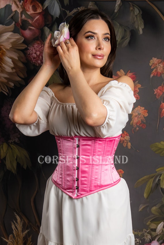 Heavy Duty Women's Underbust Baby Pink Corset , Double Steel Boned Corset  100% Satin Waist Trainer Corset , Baby Pink Corset 