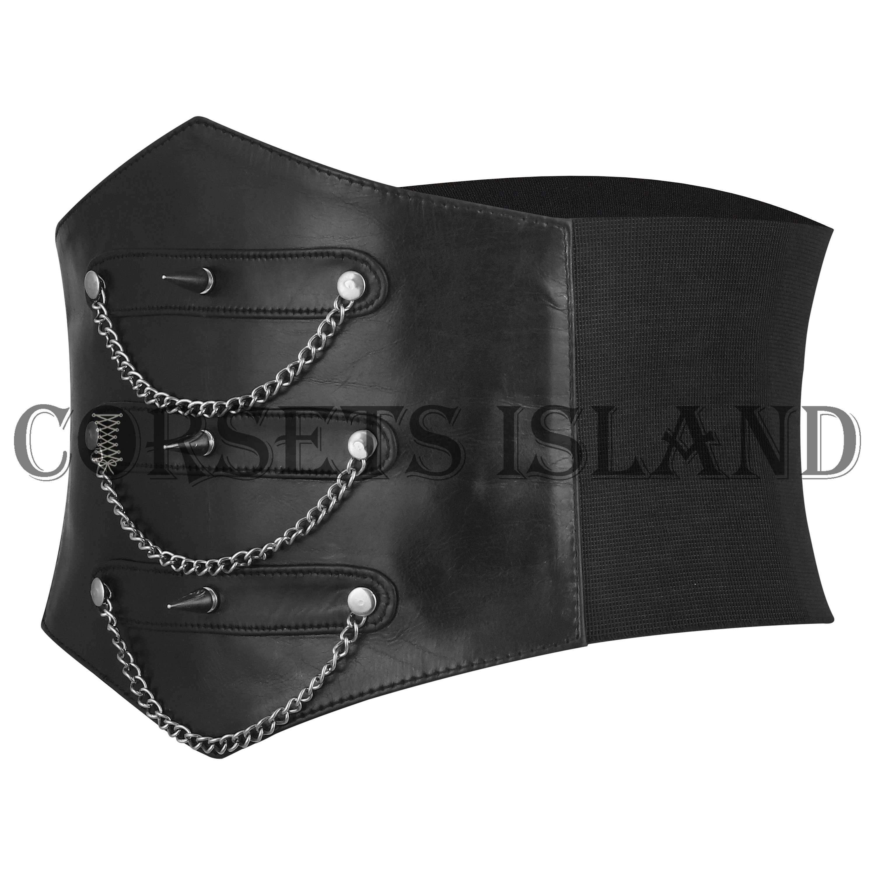 Leather Waist Belt Cincher Corset Black Wide Band Elastic Tied