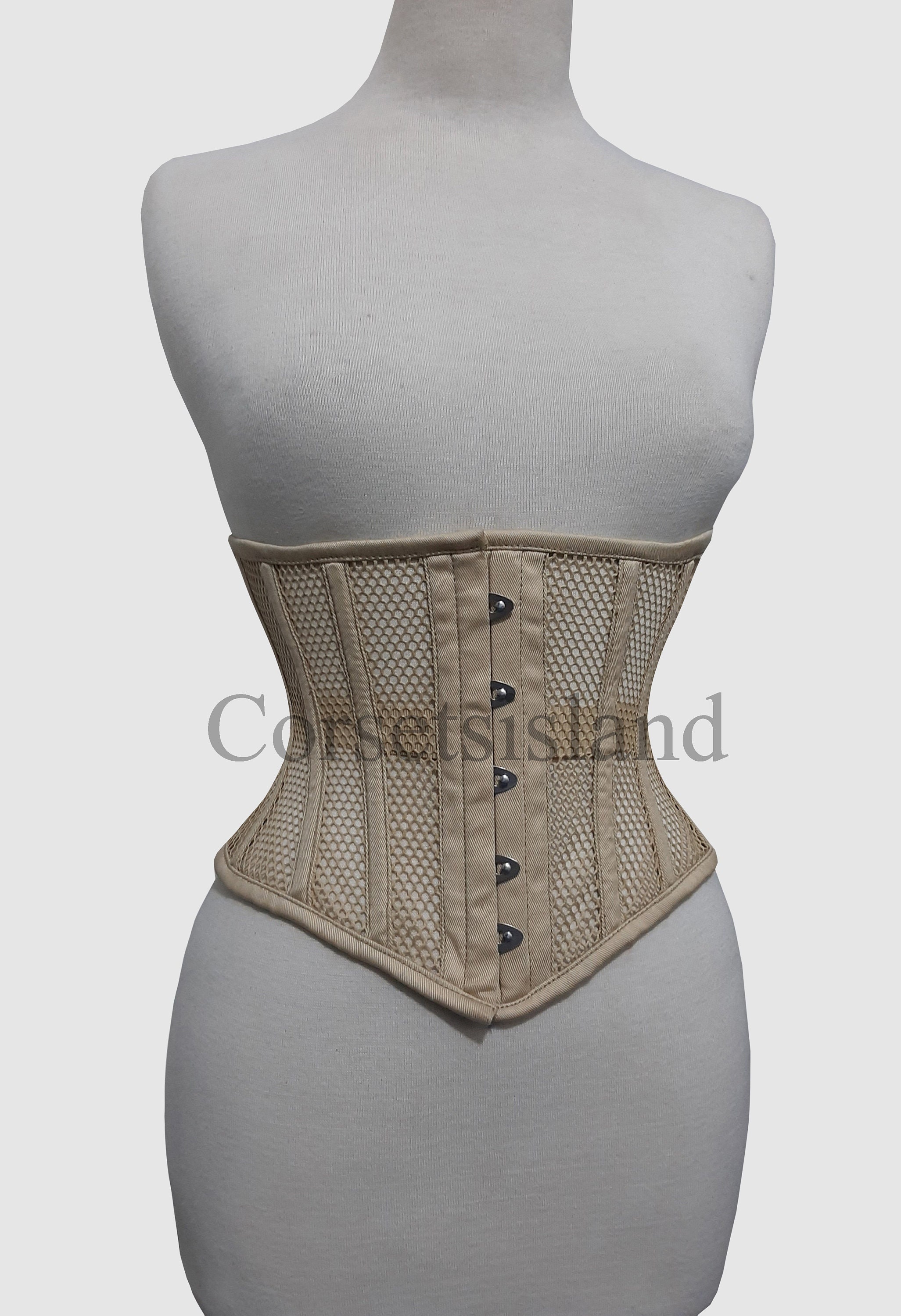 Heavy Duty Women's Waist Trainer Beige Corset , Steel Boned Corset ,  Underbust Shaper Weight Loss Corset , Mesh Corset 