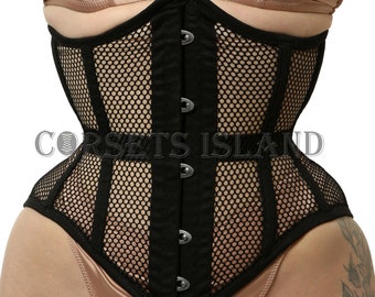 Heavy Duty Waist Trainer Conical Women's Underbust Steel Boned Black Mesh Corset