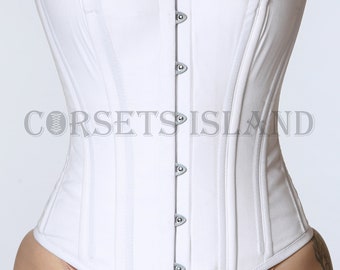 Womens Overbust Waist Trainer White Corset , Twill Cotton Double Steel Boned Shaper Corset