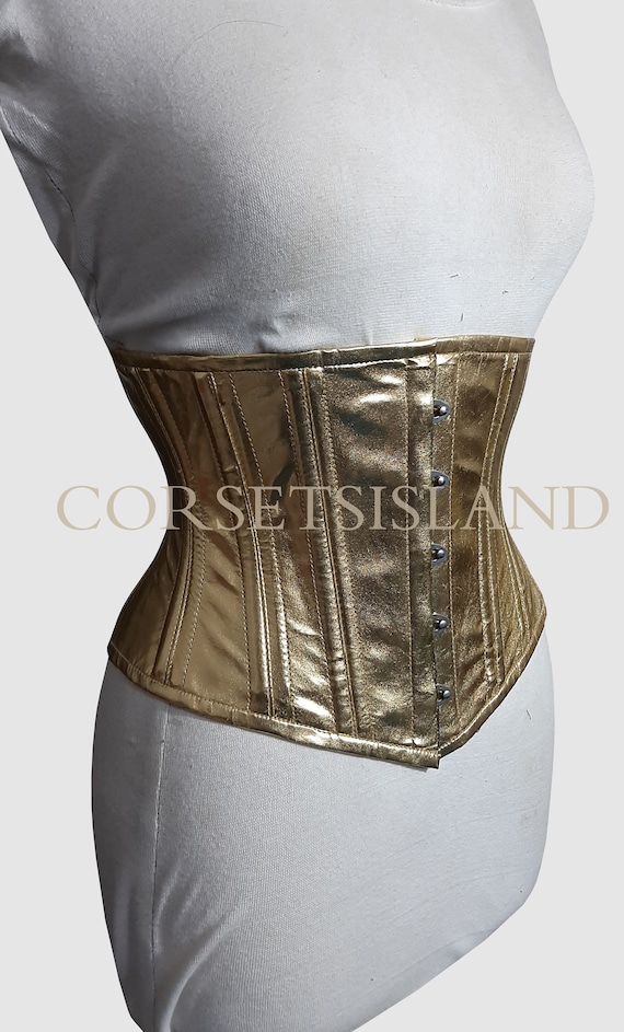Women's Golden PVC Corset , Double Steel Boned Heavy Duty Waist Trainer  Underbust PVC GOLD Corset