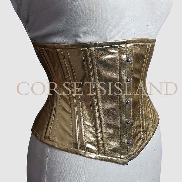 Women's Golden PVC Corset , Double Steel Boned Heavy Duty Waist Trainer Underbust PVC GOLD Corset