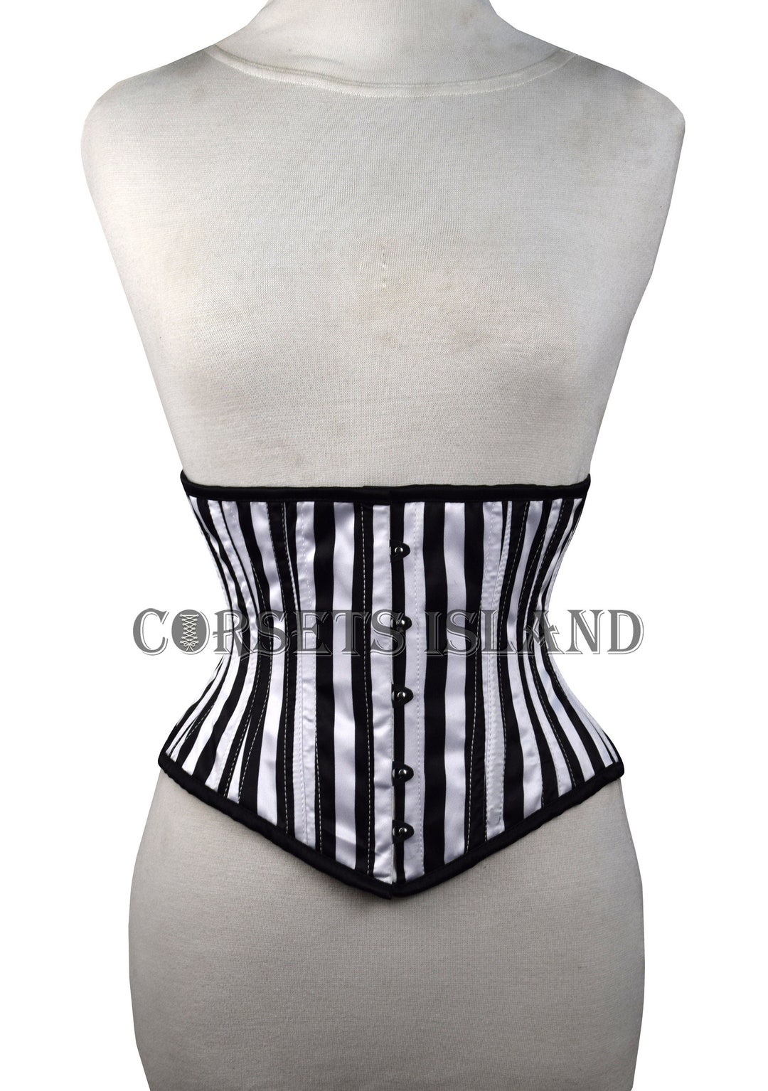 Black and White Corset Waist Trainer Steel Boned Heavy Duty Satin