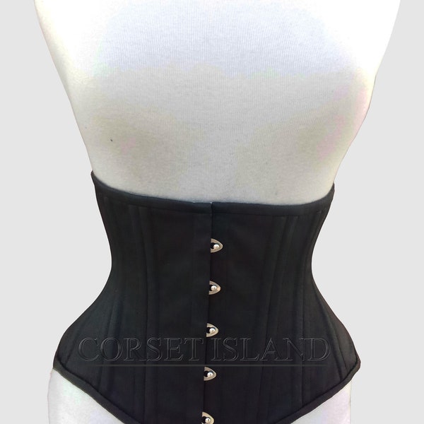 Cotton Corset , Women's Waist Trainer Corset , Steel Boned Underbust Corset , Black Corset