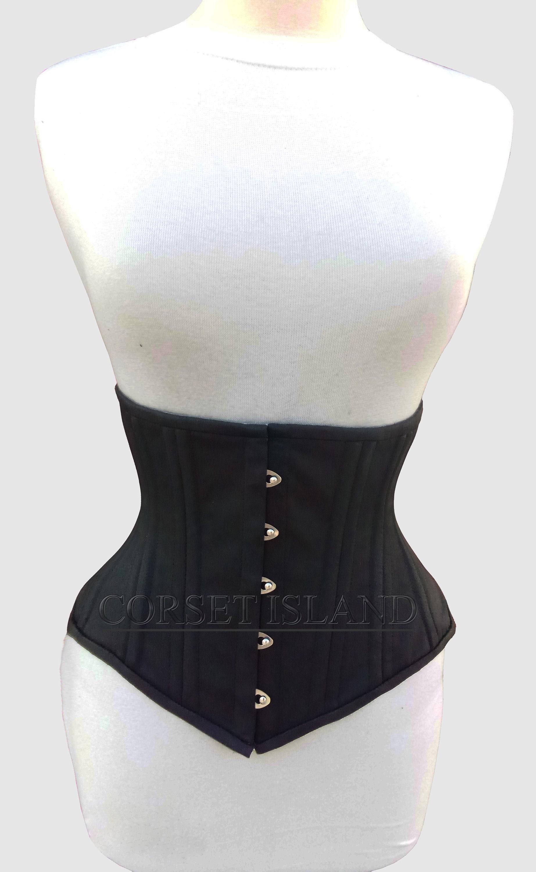 Cotton Corset , Women's Waist Trainer Corset , Steel Boned Underbust Corset  , Black Corset 