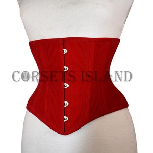 Red Velvet Corset , Steel Boned Waist Trainer Tight Lacing Women's Underbust Waspie Red Corset