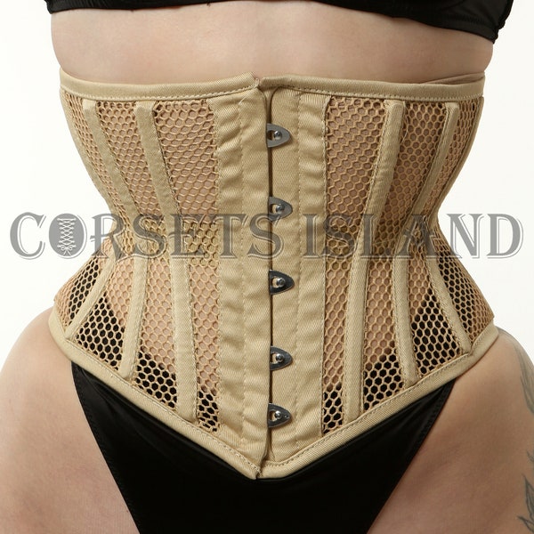 Corset de réduction de la taille pour femme, avec baleines en acier, corset amincissant sous la poitrine, beige / corset en résille