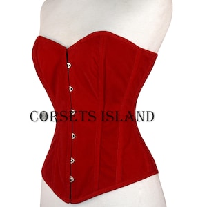 Womens Velvet Overbust Waist Trainer Red Corset , Steel Boned Shaper Costume Velvet Corset