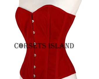 Womens Velvet Overbust Waist Trainer Red Corset , Steel Boned Shaper Costume Velvet Corset