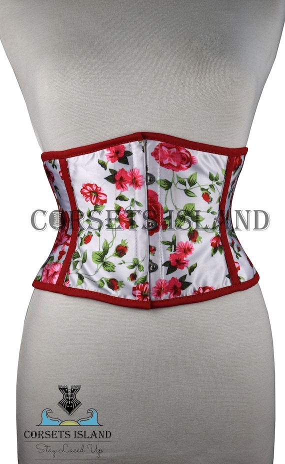 Women's Weight Loss Corset , Floral Steel Boned Satin Waspie