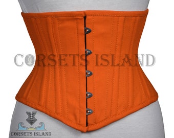 Heavy Duty Women's Underbust Orange Corset , Double Steel Boned Corset 100% Cotton Waist Trainer Corset , Orange Corset