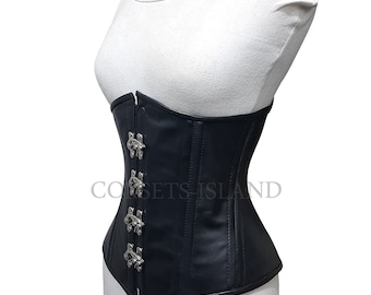 Genuine Leather Corset , Women's Underbust Corset , Shaper Waist Trainer Claps Closure Corset , Heavy Duty Steel Boned Corset