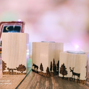 Sets of wooden candlesticks forest, wooden candlestick in forest style, personal wooden candlestick, New Year&#39;s gift candlestick