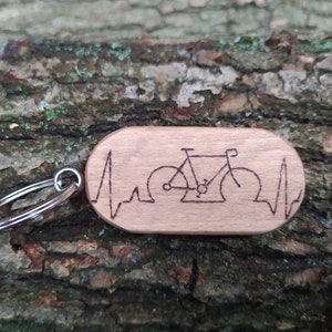 Wooden keychain cyclist , Cycle Keychain , Wooden Slice Keyring with Bicycle engraving , Sport Key chain , Personalized Keychain , Unique