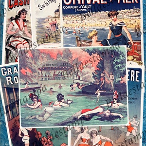 BEACH,BATHING&SWIMMING poster. Digital download. Collage sheet for junk journal, digital collage, scrapbooking.