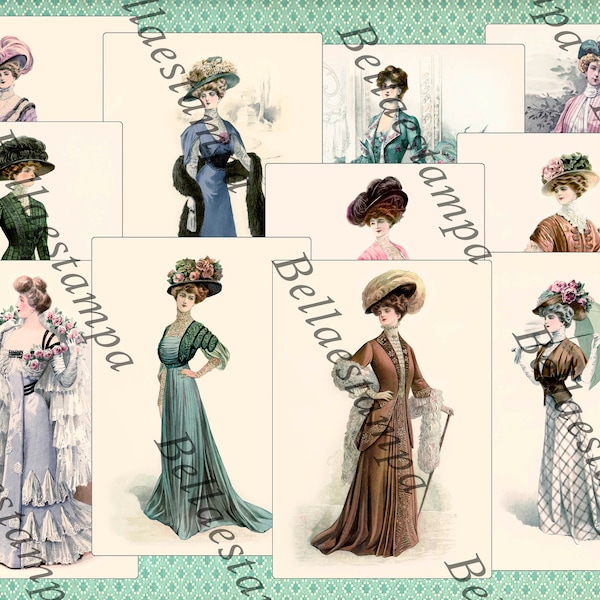 EDWARDIAN LADIES from fashion plates. Digital download. Collage sheets for junk journal, digital collage, scrapbooking.