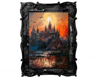 Dracula's deathly castle - Oil painting. Dark madness series. Art print and poster. Artwork Gothic home decor gift. Abstract, art deco