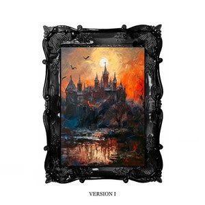 Dracula's deathly castle - Oil painting. Dark madness series. Art print and poster. Artwork Gothic home decor gift. Abstract, art deco