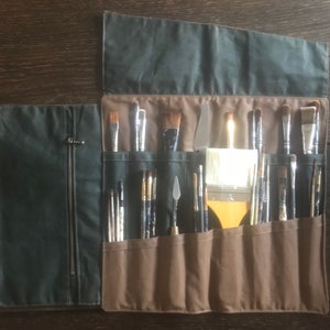 Waxed Canvas Artist Brush Roll: Handmade Travel Organizer
