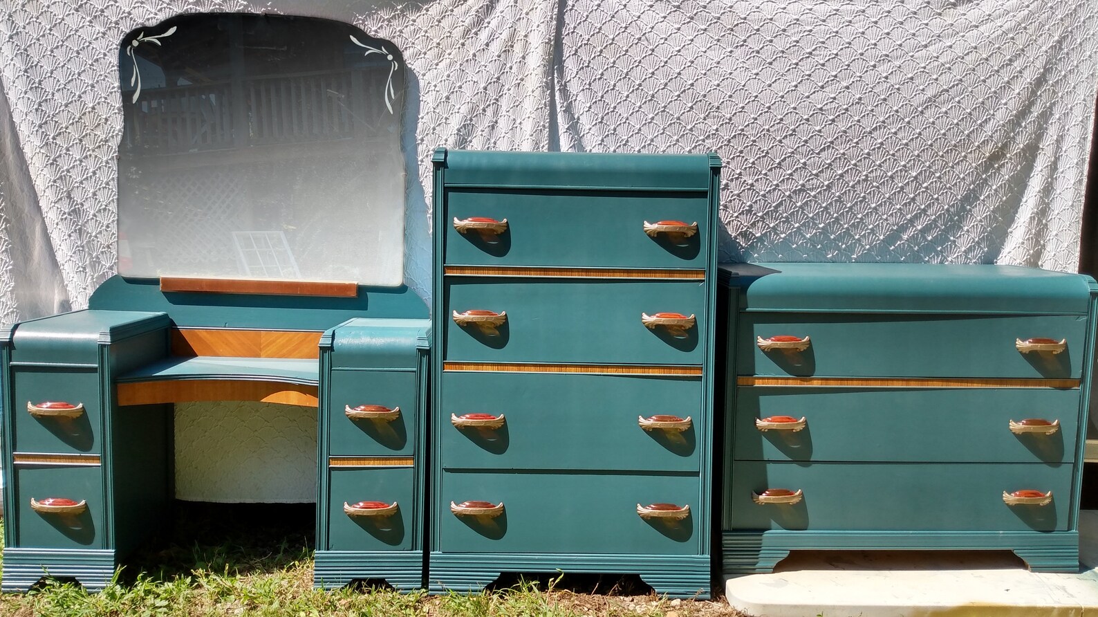 Matching Art Deco Waterfall Bedroom Set. Painted Midnight Etsy