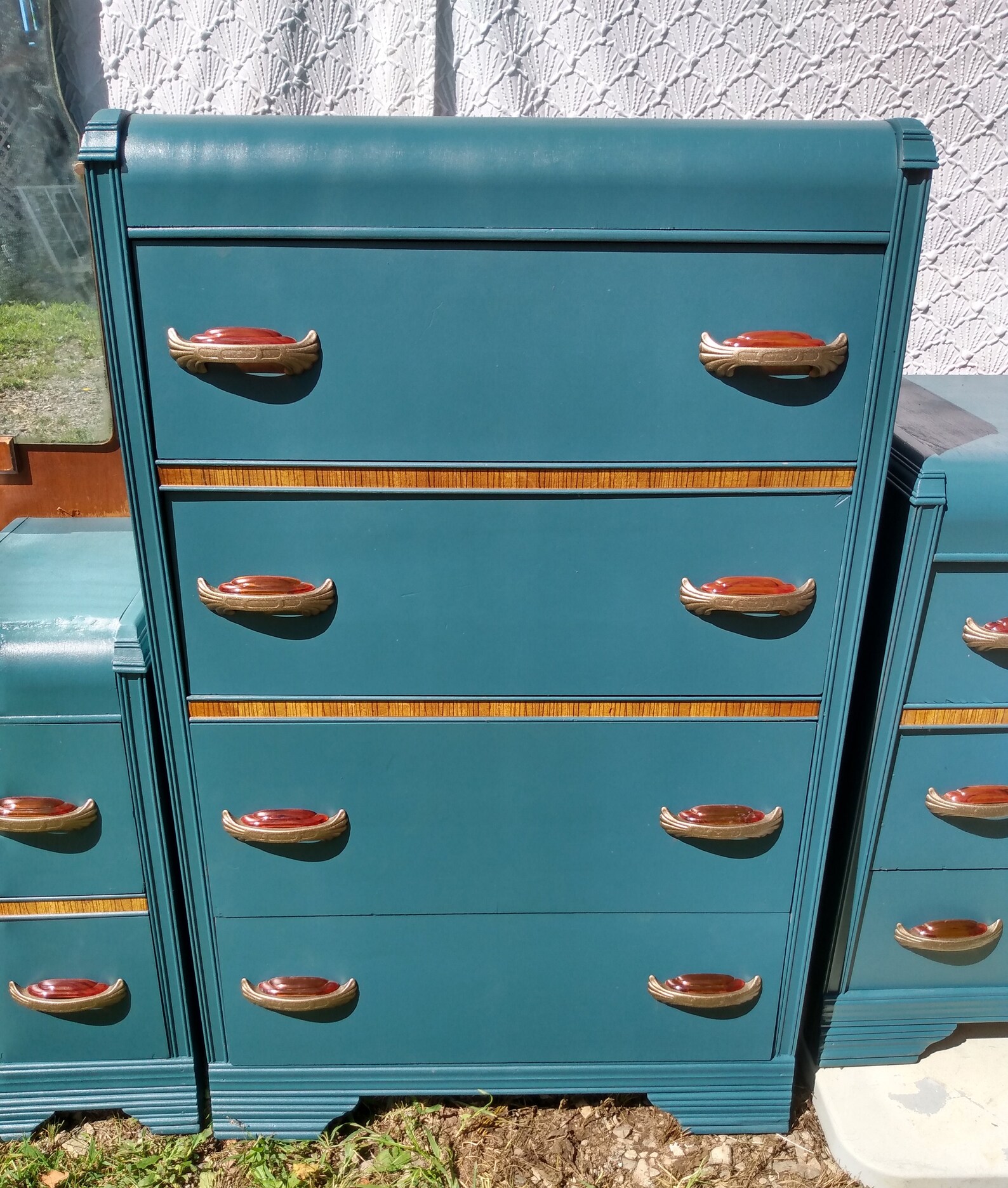 Matching Art Deco Waterfall Bedroom Set. Painted Midnight Etsy