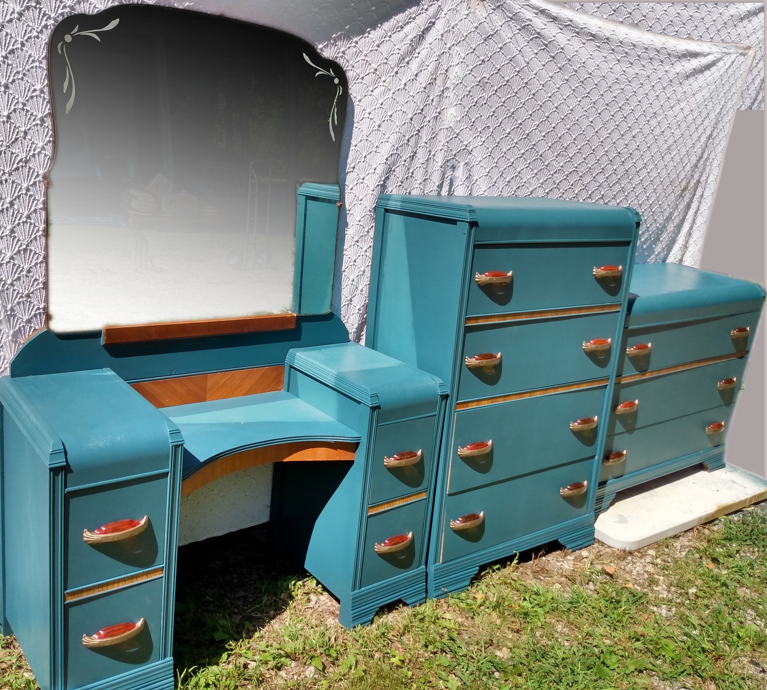 Matching Art Deco Waterfall Bedroom Set. Painted Midnight Etsy